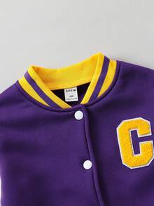 SHEIN Young Boy Letter Patched Striped Trim Varsity Jacket - Multicolor - View 3