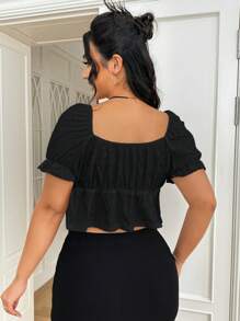 Solflare Talla grande Camiseta con bordado con ojal con cordón delantero - Negro - Ver 2