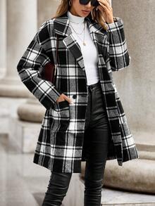 SHEIN LUNE In kẻ sọc Thả vai Đôi ngực Áo khoác - Nhiều màu - Xem 3