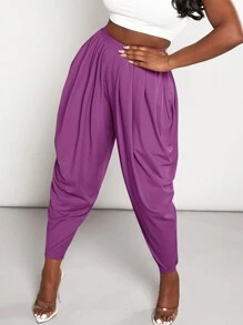 Slaydiva Solid Ruched Drop Crotch Pants - Red Violet - View 1