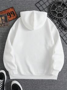 Manfinity Dauomo Men Letter Graphic Drawstring Thermal Lined Hoodie - White - View 2