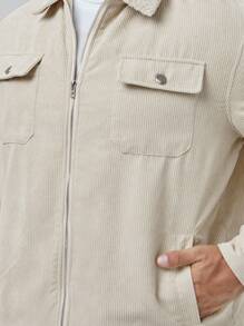 Manfinity VCAY Loose Fit Men's Plus Size Flap Pocket Zipper Jacket, For Fall Winter - Khaki - View 4