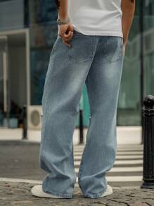 Manfinity Jeans De Pierna Recta Rasgados Y Deshilachados Para Hombres De Ajuste Holgado