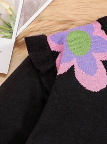 SHEIN Baby Girl Floral Pattern Ruffle Trim Sweater Dress - Blue - View 5