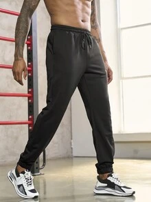 Manfinity Sport Corelite 男士字母图案抽绳腰运动裤 男士叠穿运动裤黑色运动裤 Mengym 运动裤叠穿运动裤 男士运动裤 - 黑色 - 查看 5