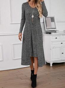 EMERY ROSE 雜色針織不對稱下擺洋裝 - 深灰色 - 查看 1