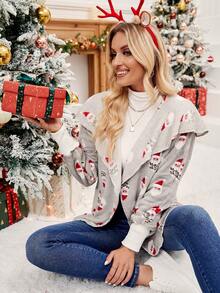 SHEIN Frenchy Christmas Print Hooded Coat - Multicolor - View 3