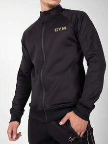 Manfinity Sport Corelite Hombres Chaqueta Deportiva Con Cremallera Y Manga Raglán Con Estampado De Letras Tops Deportivos - Negro - Ver 6