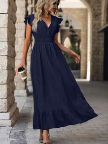 Breezaya 女式斜领荷叶边下摆长裙度假海滩装