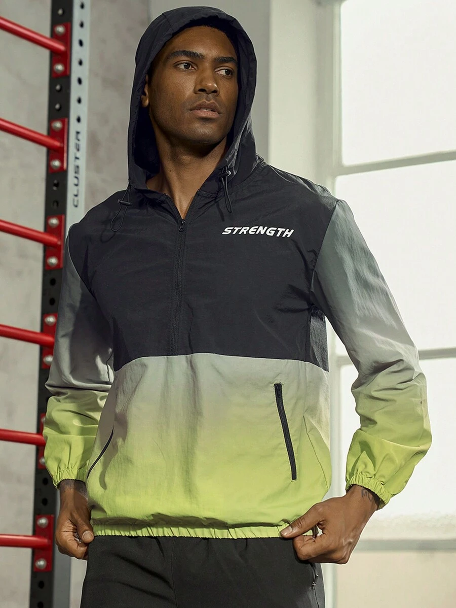 Nam Đồ họa Chữ cái Bóng Dây rút áo có mũ Windbreaker Jacket - Nhiều màu - Xem 1