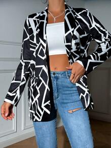 Chiquease 幾何印花開門襟西裝外套 - 黑與白 - 查看 5