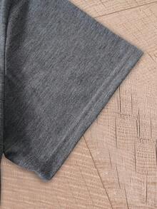 SHEIN Unity 大碼豹紋&字母圖案T恤 - 灰色 - 查看 4