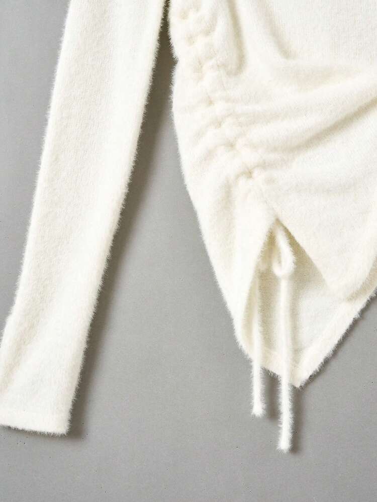 Mock Neck Drawstring Side Hanky Hem Sweater