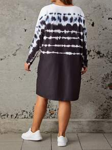 SHEIN LUNE 大碼紮染蝙蝠袖T恤洋裝 - 黑與白 - 查看 2