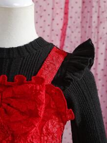 Baby Girl Ruffle Trim Bow Front 2 In 1 Dress - Multicolor - View 4