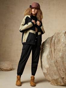 In My Nature Colorblock Zip Up Hooded Jacket - Black - View 4
