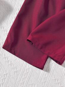 SHEIN Tween Girl Contrast Lace Bow Front Butterfly Sleeve Tee & Wide Leg Pants - Burgundy - View 6