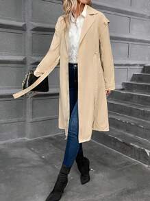 SHEIN Frenchy 西裝領落肩袖腰帶風衣外套 - 駝色 - 查看 6