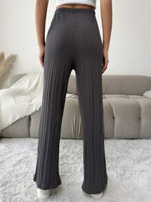 EURMUSE Solid Slant Pocket Straight Leg Pants - Grey - View 4