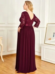 EVERPRETTY Maternity Lace Bodice Chiffon Bridesmaid Dresses Elegant Gown, For Party - Burgundy - View 2