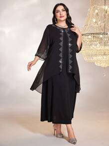 Lacomfia 大碼水鑽細節洋裝帶水鑽細節洋裝 - 黑色 - 查看 5