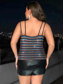 Celure Talla grande Top de tirantes con estampado de rayas vinculado con aro de corazón - Multicolor - Ver 2