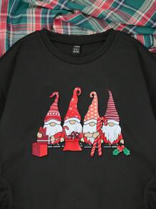 SHEIN Essnce 聖誕圖案落肩袖運動衫 - 黑色 - 查看 4