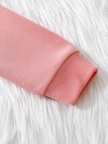 SHEIN Cô gái Tween Đồ họa Chữ cái Áo nỉ có mũ - Hồng - Xem 3