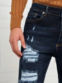 RueChic Men Ripped Straight Leg Jeans - Blue - View 2