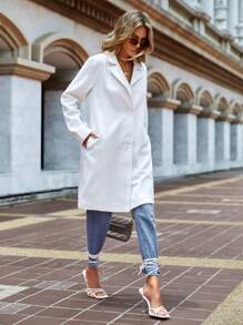 SHEIN Cottnline Lapel Neck Single Breasted Overcoat - Beige - View 4