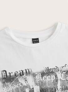 SHEIN EZwear Building Print Crop Tee - White - View 3