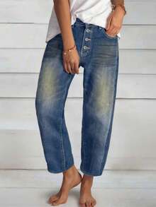 Button Fly Straight Leg Pants - Medium Wash - View 3