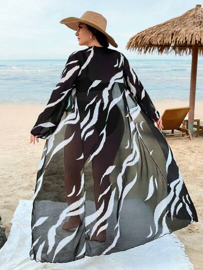 Swim Lushoire Summer Beach Plus Size Graphic Print Cardigan