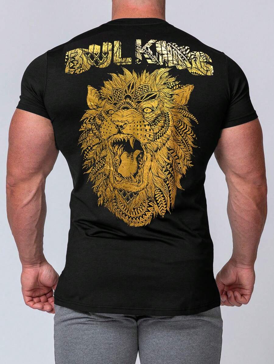 Manfinity Sport Corelite Men Lion & Letter Graphic Sports Tee Workout Tops - Black - View 1