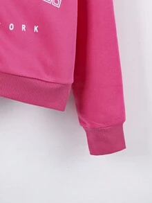 SHEIN 女大童字母圖案拉鏈開襟連帽衛衣 - 玫紅色 - 查看 4