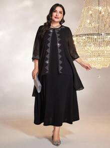 Lacomfia 大碼水鑽細節洋裝帶水鑽細節洋裝 - 黑色 - 查看 1