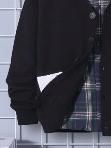 SHEIN Tween Boy Hands Pattern Drop Shoulder Cardigan Without Shirt - Black - View 5