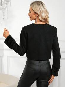 SHEIN Clasi 翻蓋細節前紐扣短款花呢外套 - 黑色 - 查看 2