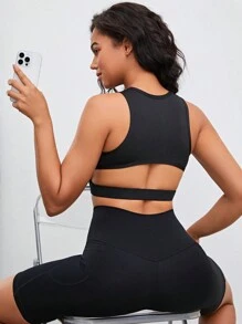 Cut Out Back Sports Bra - Black - View 6