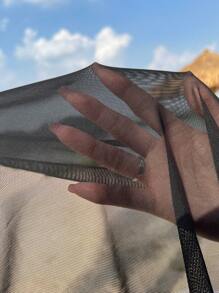 Swim Vcay Summer Beach Plus Solid Sheer Wrap Knot Side Cover Up Skirt Without Bikini Bottom - Black - View 6