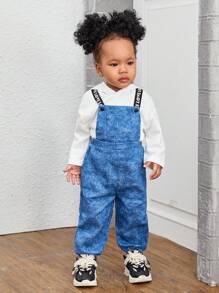 SHEIN Baby Girl Casual Patterned Overalls Long Pants Jumpsuit