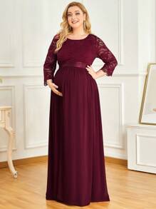 EVERPRETTY Maternity Lace Bodice Chiffon Bridesmaid Dresses Elegant Gown, For Party - Burgundy - View 1