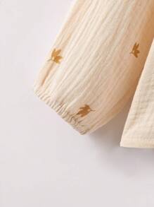 SHEIN Genkimix Kids Young Girl Floral Embroidery Peter Pan Collar Lantern Sleeve Blouse - Apricot - View 6