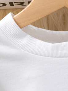 SHEIN Young Girl Ruffle Trim Sweatshirt & Floral Print Leggings - White - View 3