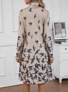 EMERY ROSE Bird Print Funnel Neck Dress - Multicolor - View 2