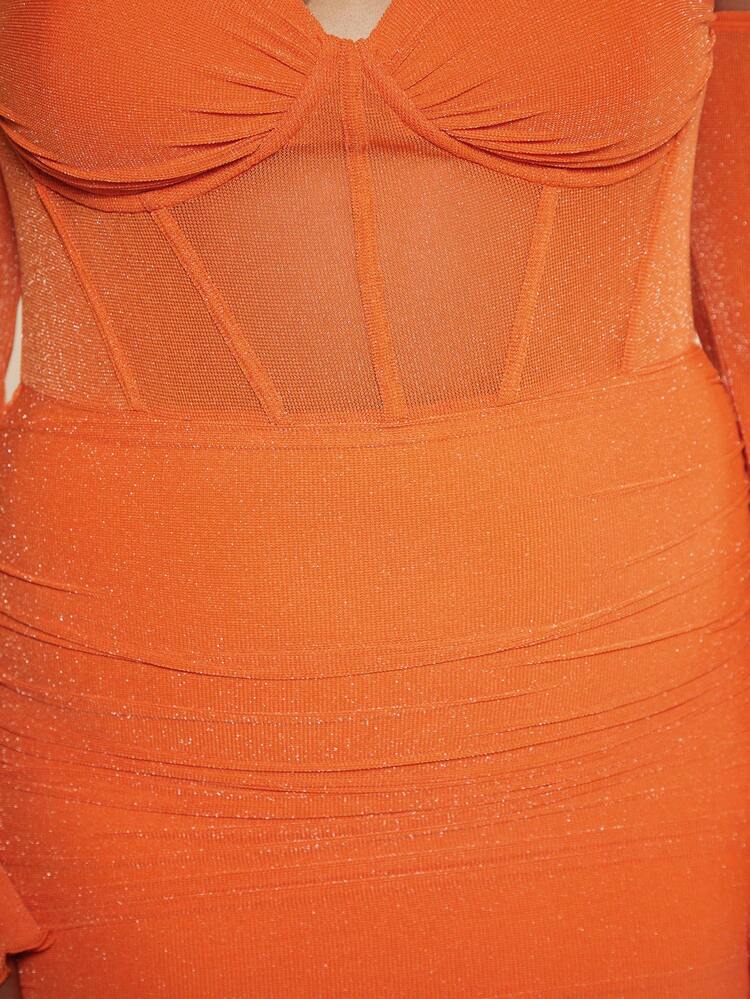 Plus Halter Neck Ruched Mesh Bodycon Dress