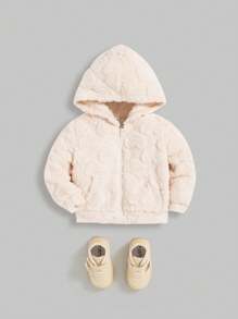 SHEIN Đứa bé trai Dây kéo Áo trùm đầu - Màu be - Xem 1