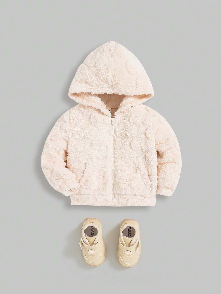 SHEIN Đứa bé trai Dây kéo Áo trùm đầu - Màu be - Xem 1