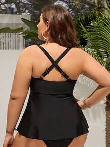 Swim Lushoire Plus Color Block Twist Front Tankini - Multicolor - View 2