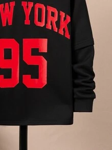 SHEIN 男大童字母圖案條紋飾邊落肩袖運動衫 - 黑色 - 查看 5